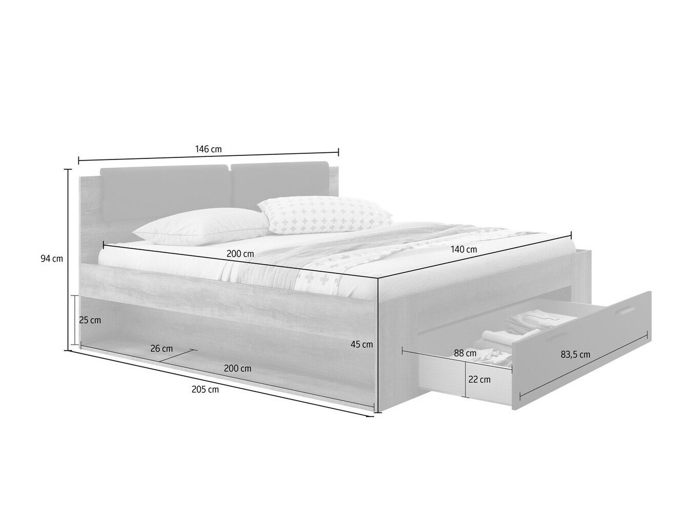 Letto Levruvu 106 (Quercia del Monastery + Nero lucido)