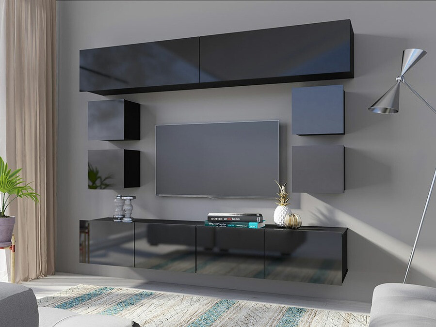 Parete attrezzata Tivdalu 134 (Nero + Nero lucido)