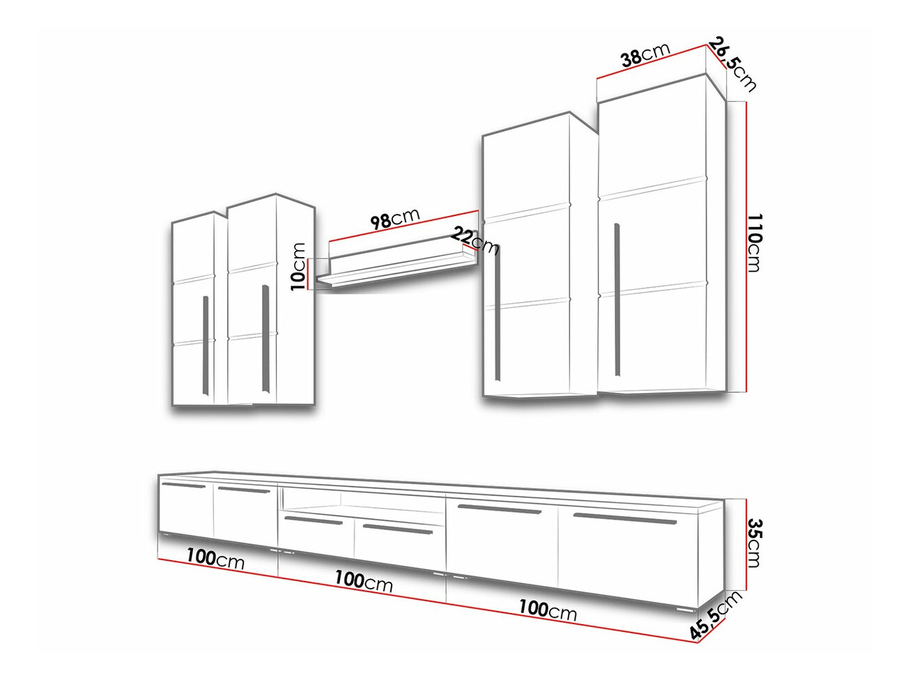 Parete attrezzata Flos (Bianco + Bianco lucido)