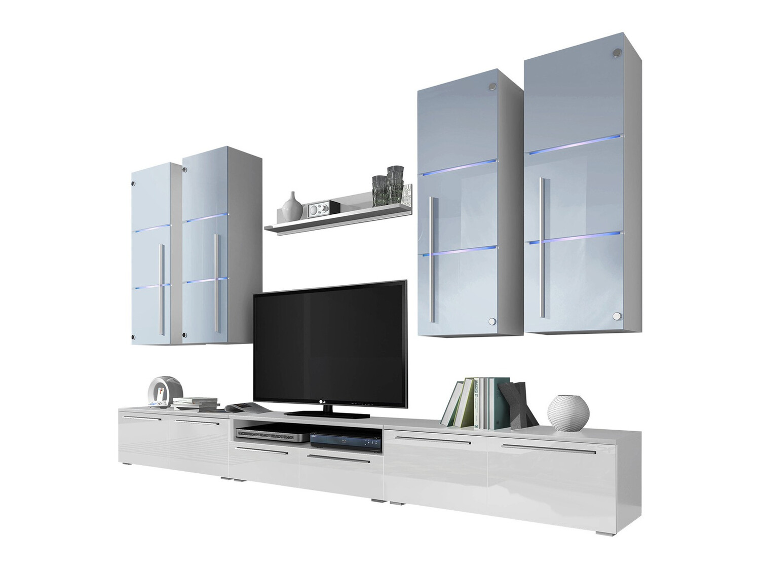 Parete attrezzata Nashville 102 (Bianco + Bianco lucido)