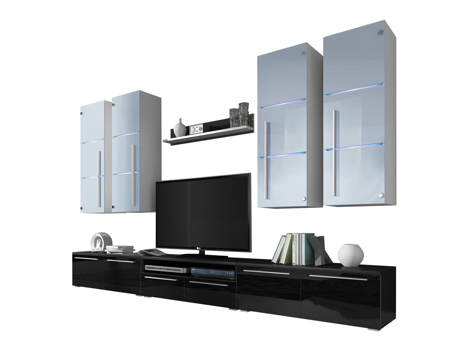 Parete attrezzata Nashville 102 (Nero + Nero lucido)