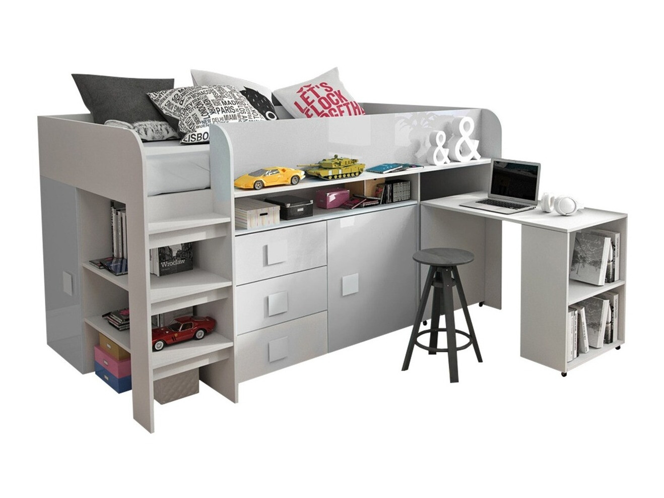Letto Hartford 190 (Bianco + Bianco lucido)