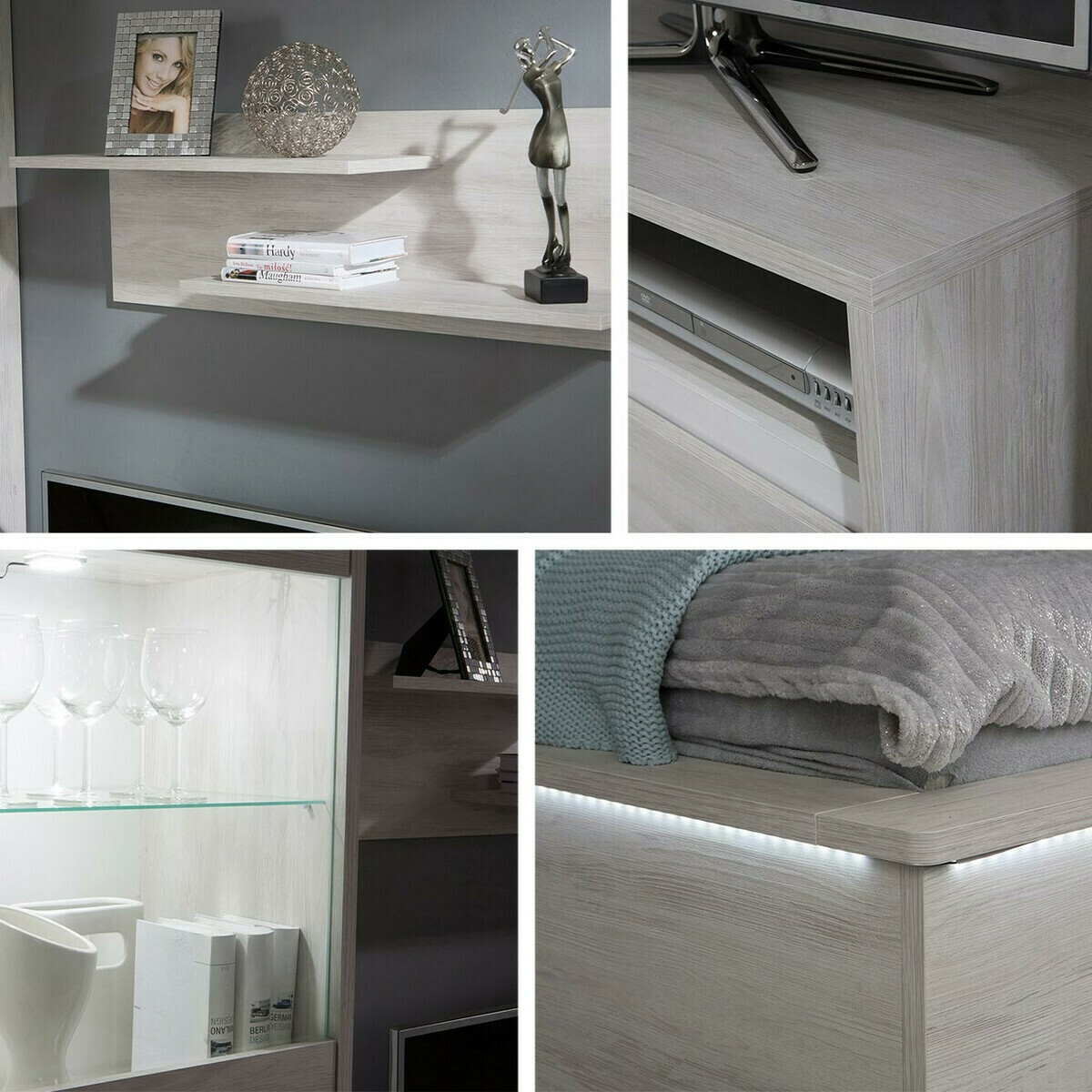 Parete attrezzata Fivelbo 115 (Quercia del Monastery + Nero lucido)