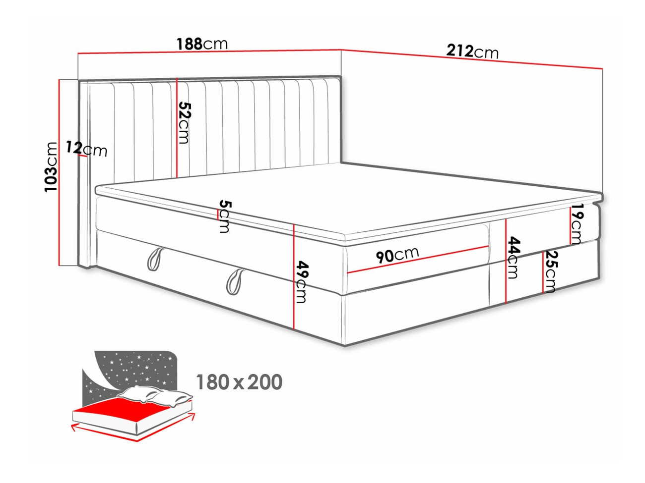 Letto continentale ComfiDream Odelra (Quercia dorata + Soro 21)