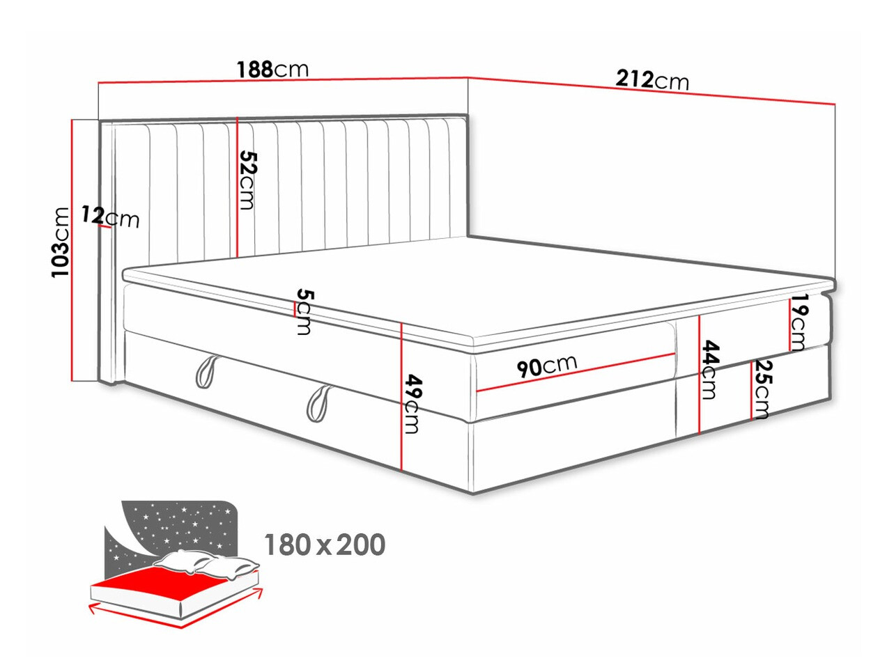 Letto continentale ComfiDream Odelra (Quercia dorata + Soro 24)