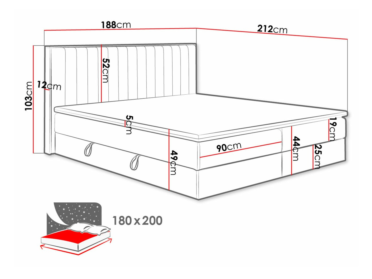 Letto continentale ComfiDream Odelra (Quercia dorata + Soro 90)