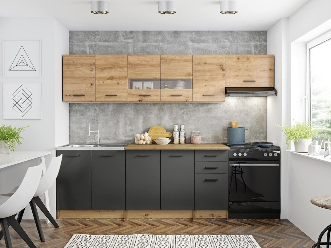 Composizione cucina Houston 1182 (Rovere Artisan + Grigio opaco + Quercia di Wotan)