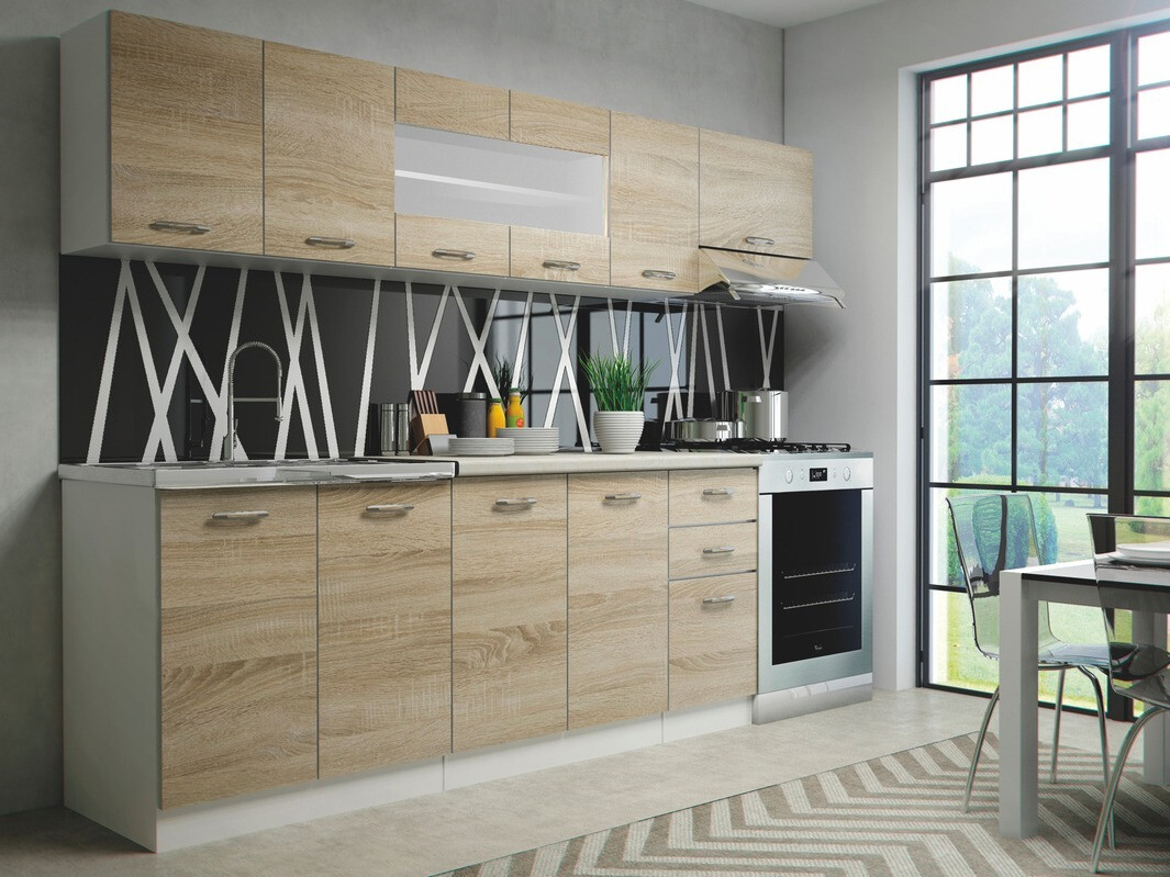 Composizione cucina Houston 1182 (Sanoma quercia + Bianco + Beige)