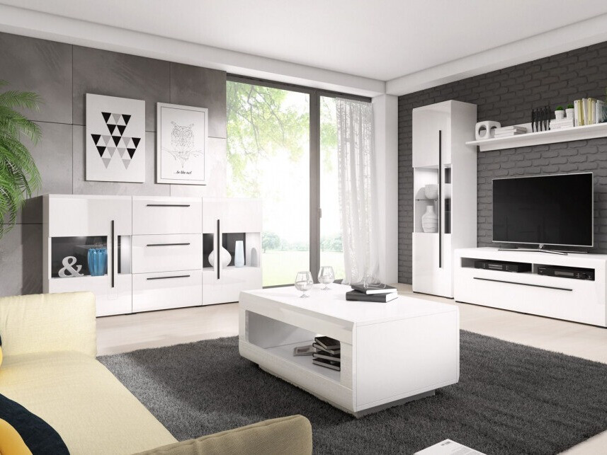 Cassettiera Ophsalu 106 (Bianco + Bianco lucido)