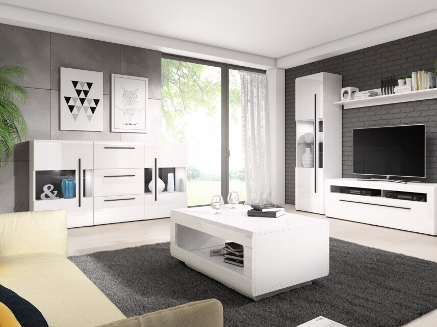 Cassettiera Ophsalu 107 (Bianco + Bianco lucido)