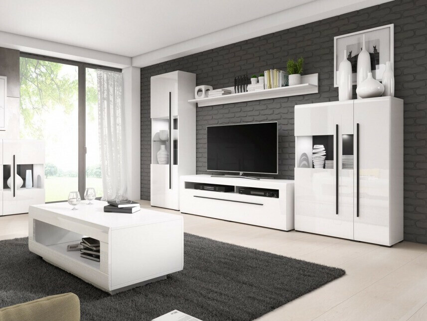Scaffale Ophsalu 110 (Bianco + Bianco lucido)