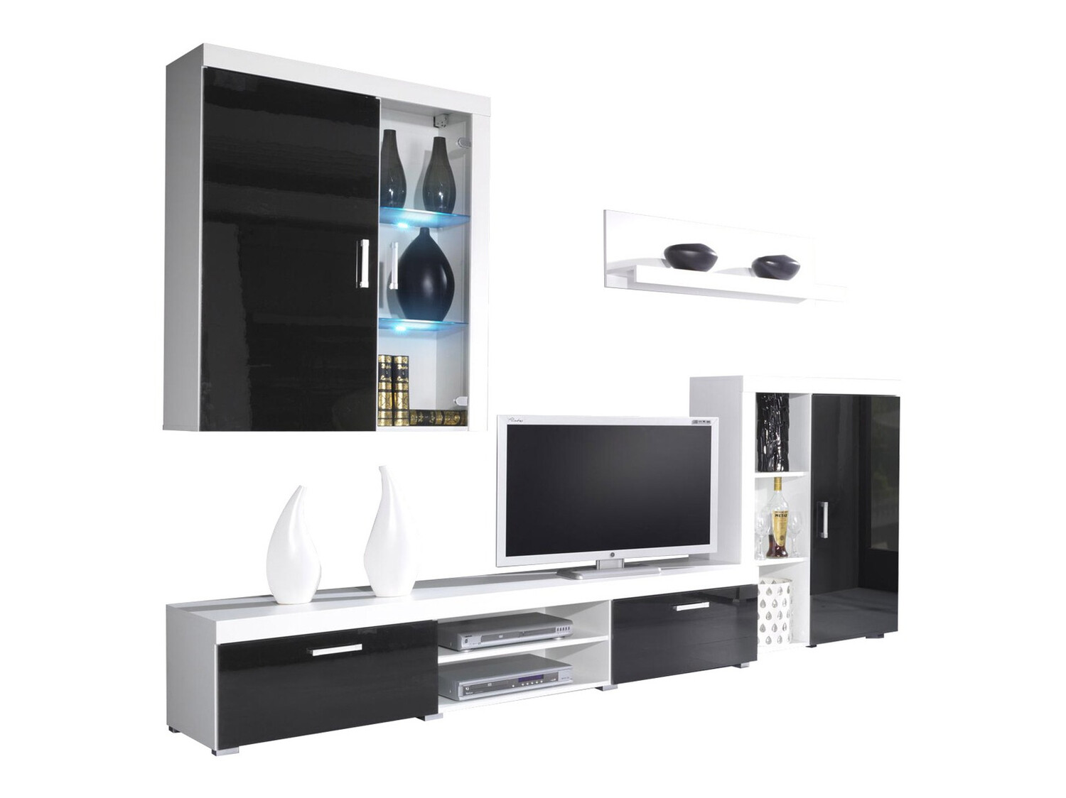 Set mobili soggiorno Charlotte 106 (Bianco + Nero lucido)
