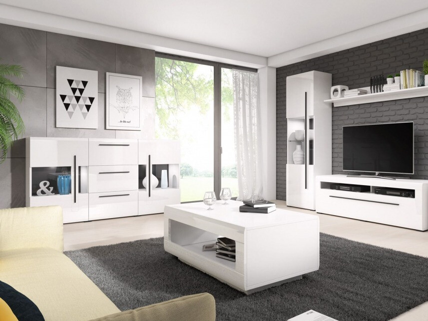 Tavolino da caffè Ophsalu 102 (Bianco + Bianco lucido)