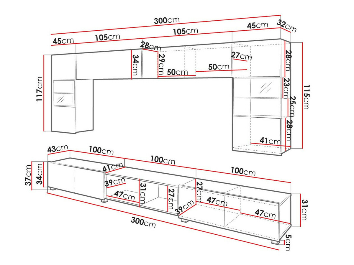 Parete attrezzata Tivdalu 144 (Nero + Nero lucido + Rovere Artisan)