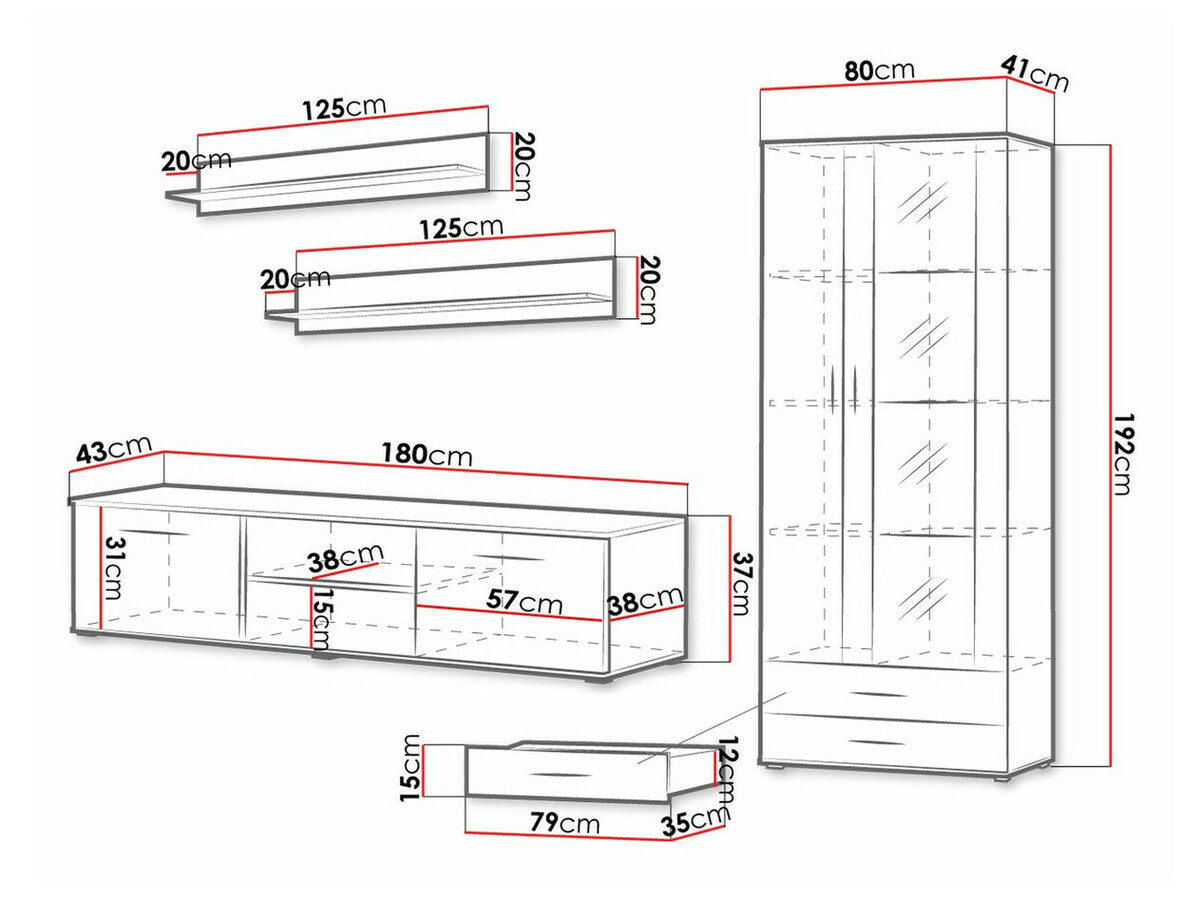 Parete attrezzata Tornola 115 (Bianco + Bianco lucido)