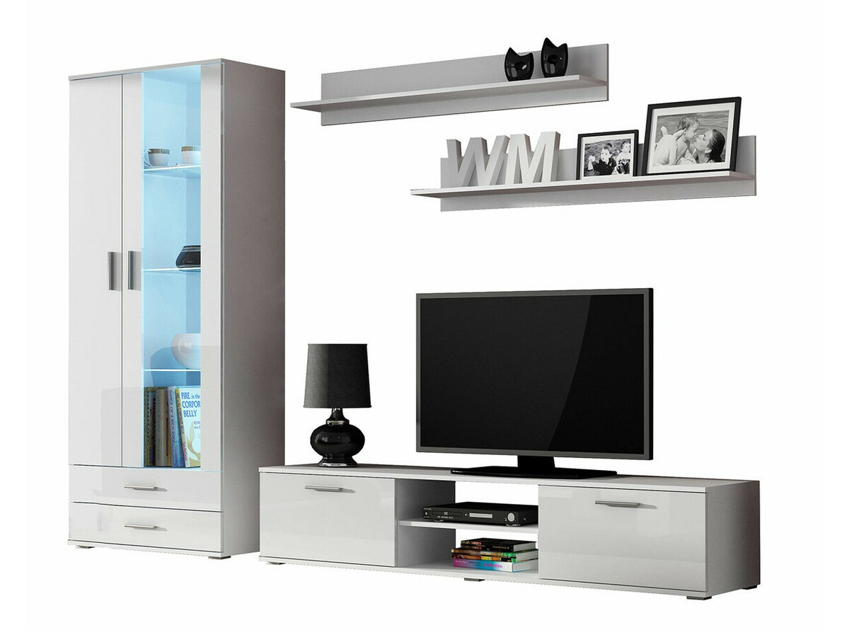 Parete attrezzata Tornola 115 (Bianco + Bianco lucido)