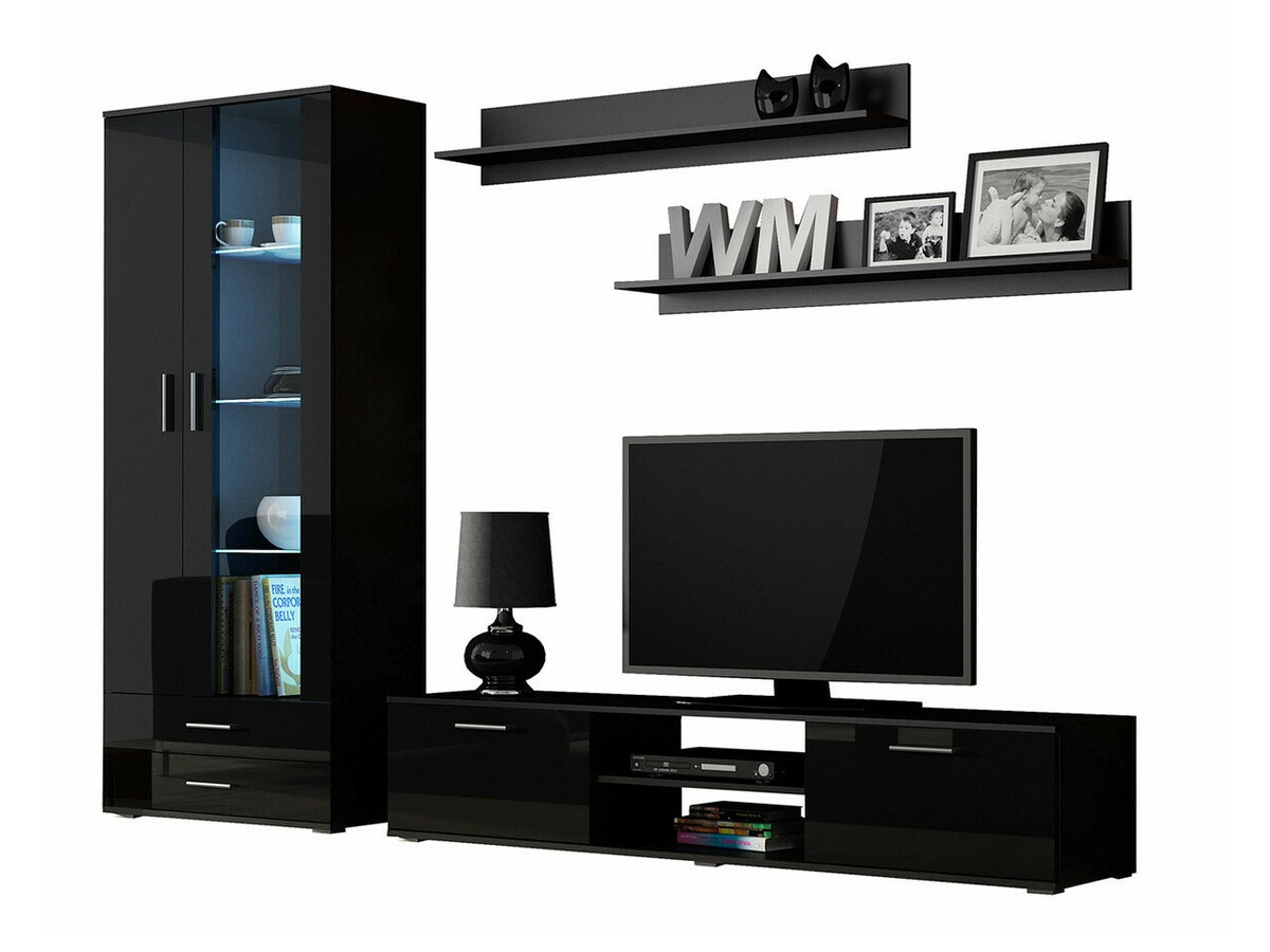 Parete attrezzata Tornola 115 (Nero + Nero lucido)