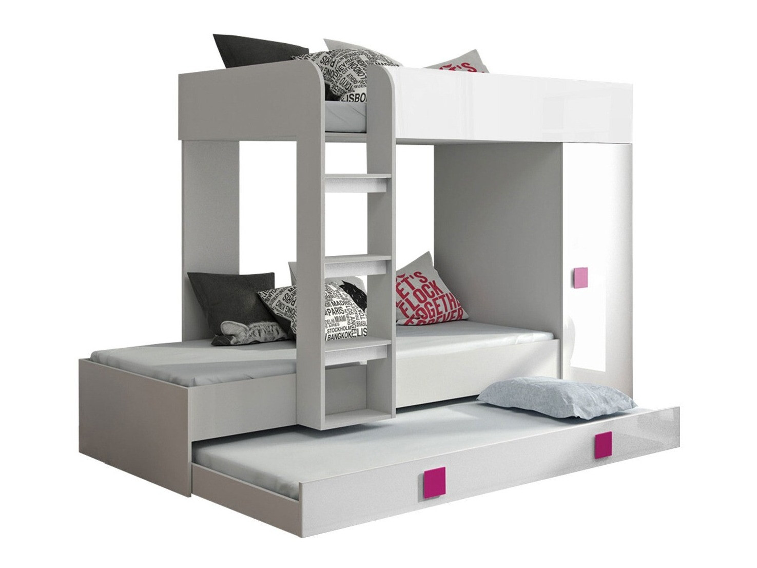 Letto a castello Hartford 191 (Bianco + Bianco lucido + Rosa lucido)