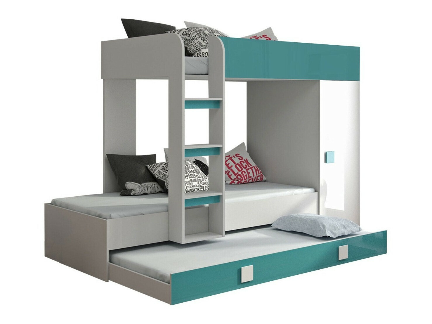 Letto a castello Hartford 191 (Bianco + Lucidare Turchese + Bianco lucido)