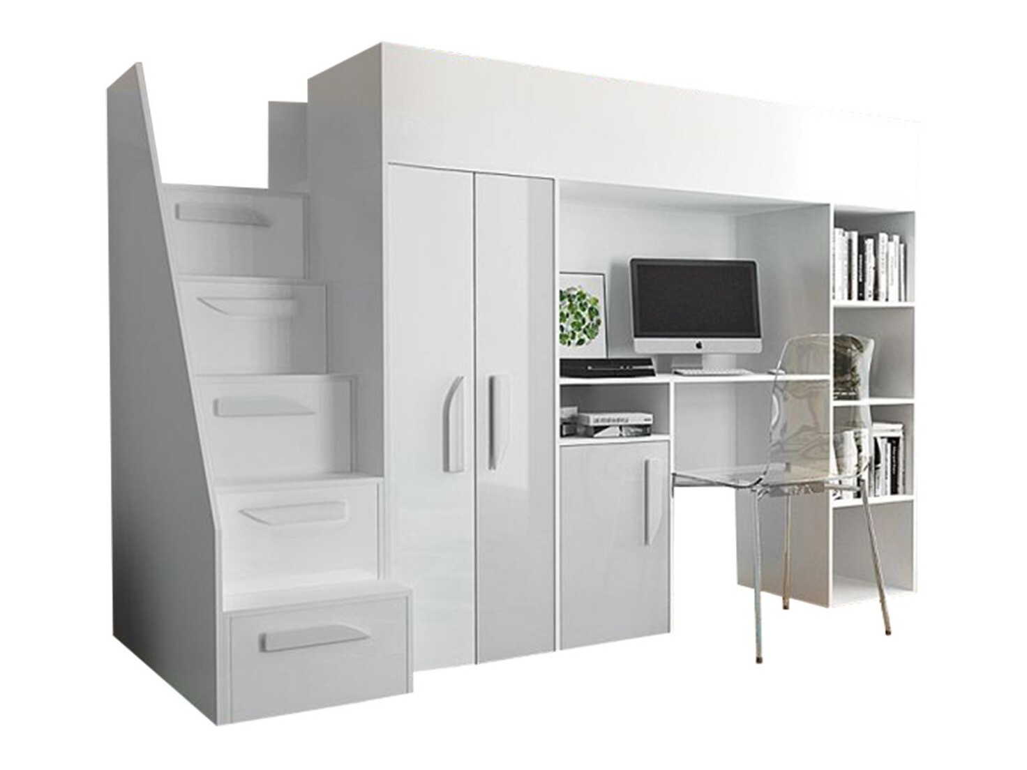 Letto alto Hartford 192 (Bianco + Bianco lucido)
