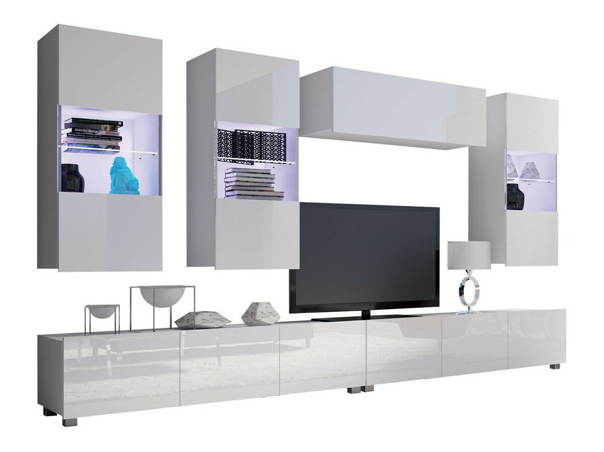 Parete attrezzata Tivdalu 109 (Bianco + Bianco lucido)