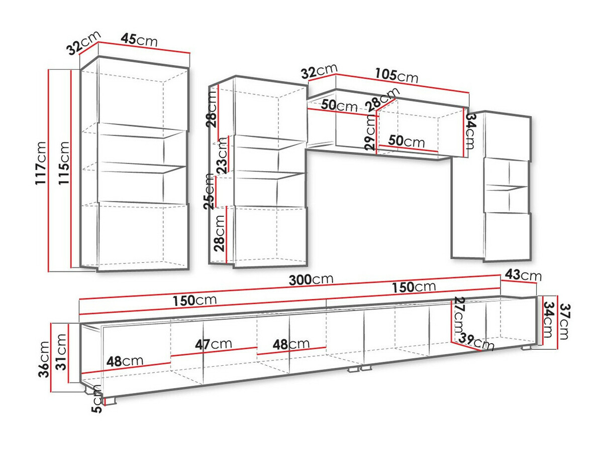 Parete attrezzata Tivdalu 109 (Nero + Nero lucido)