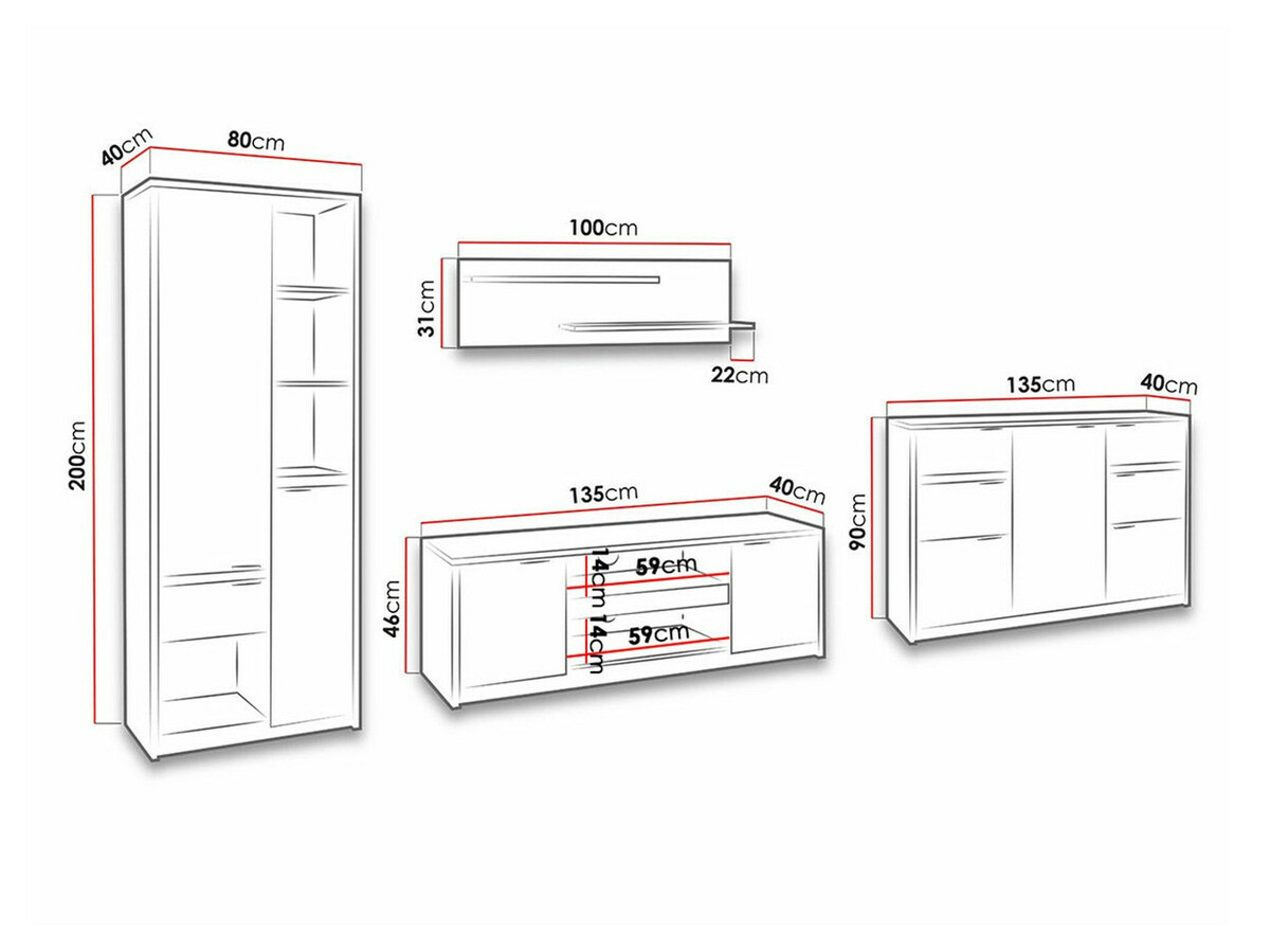 Parete attrezzata Fivelbo 117 (Quercia del Monastery + Nero lucido)