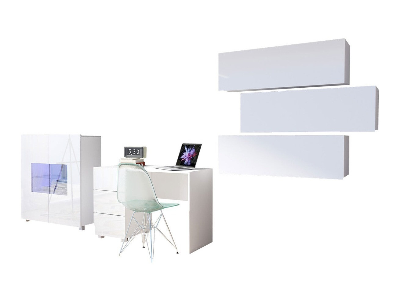 Set di mobili Tivdalu 136 (Bianco + Bianco lucido)