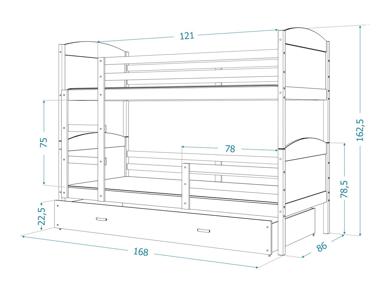 Letto a castello Aurora 101 (Grigio)