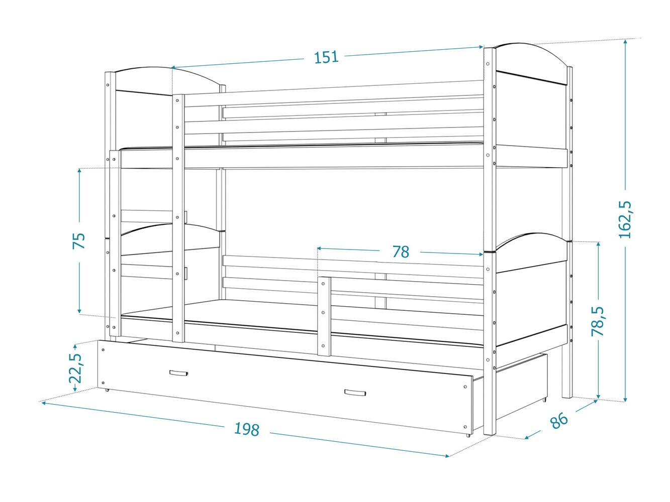 Letto a castello Aurora 102 (Blu)