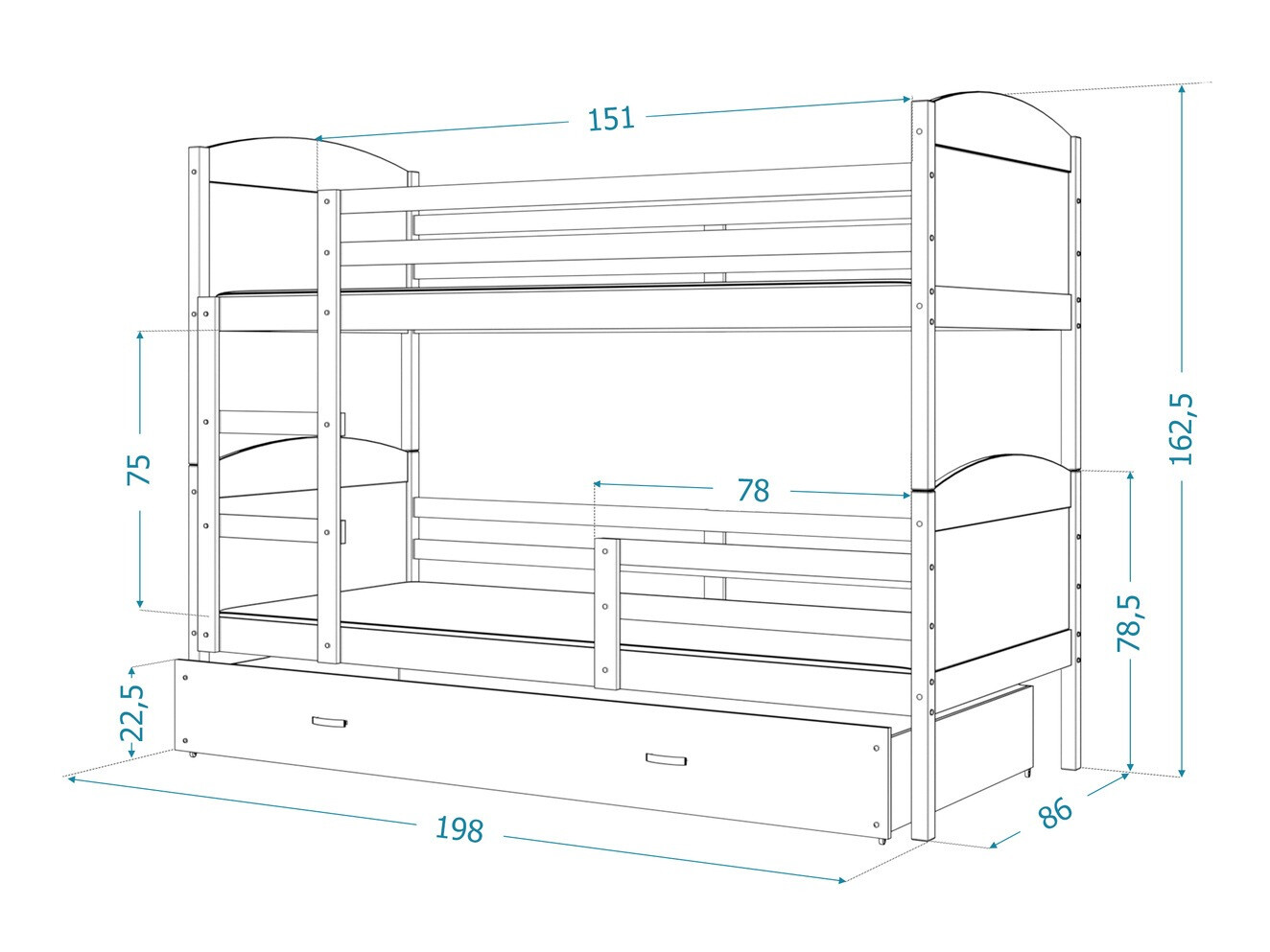 Letto a castello Aurora 102 (Grigio)