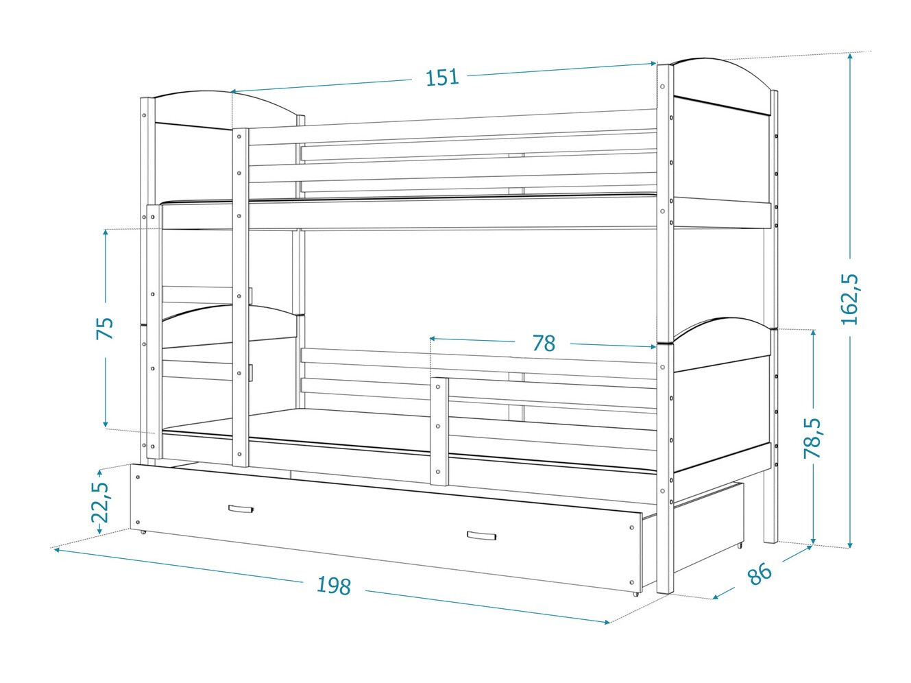 Letto a castello Aurora 102 (Grigio)