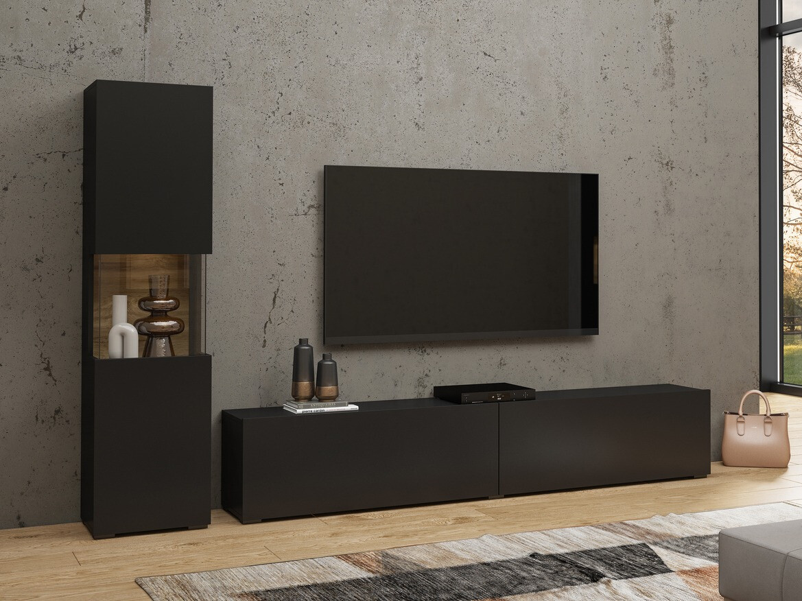 Parete attrezzata Revmiru 105 (Nero + Quercia di Wotan)