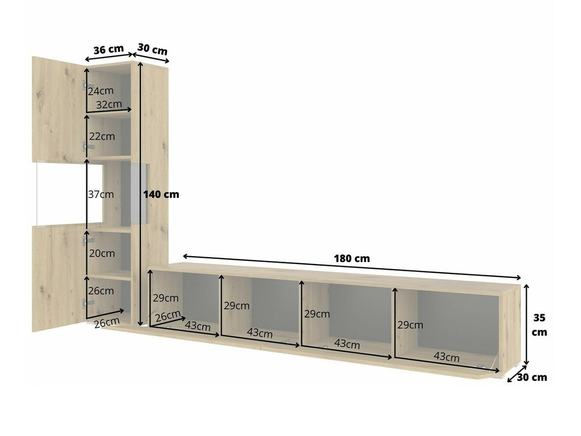 Parete attrezzata Revmiru 105 (Nero + Quercia di Wotan)