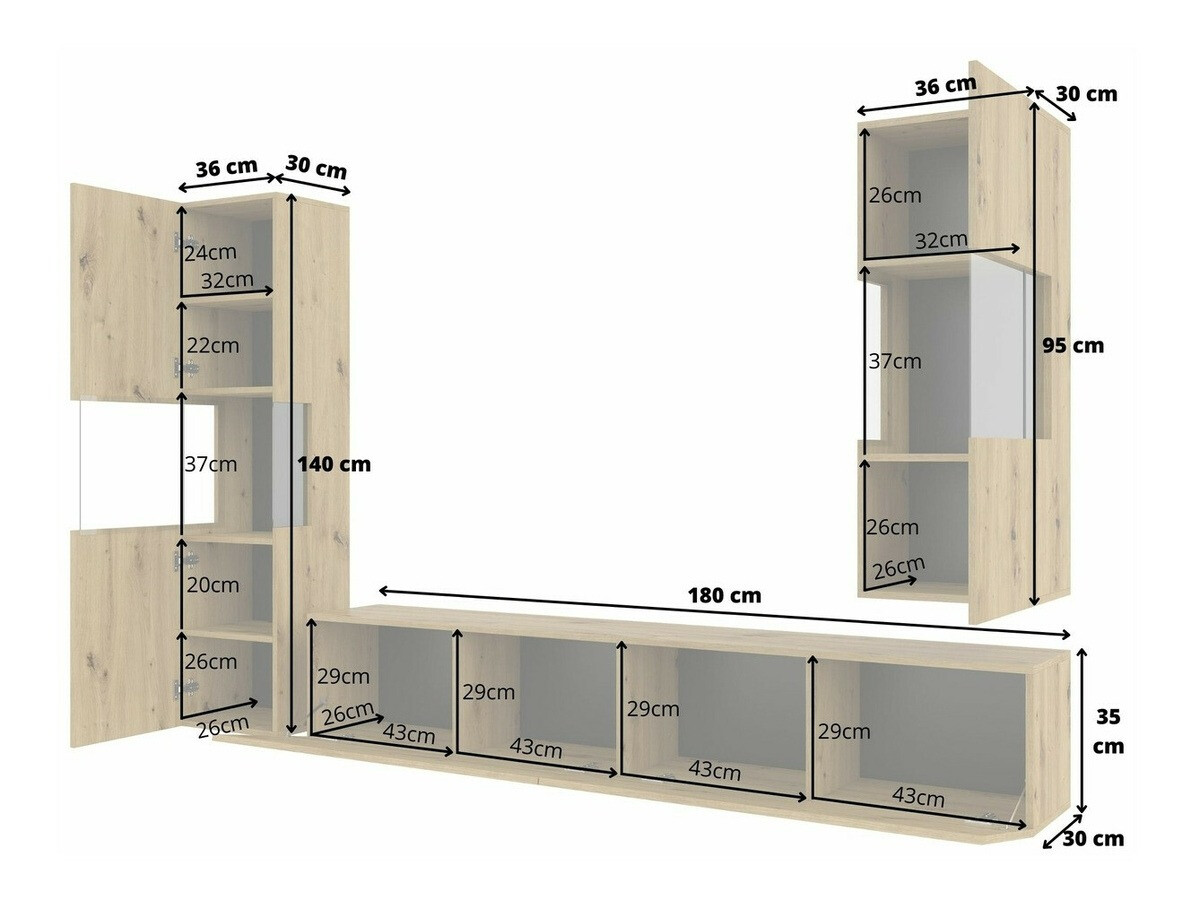 Parete attrezzata Revmiru 106 (Bianco + Quercia di Wotan)