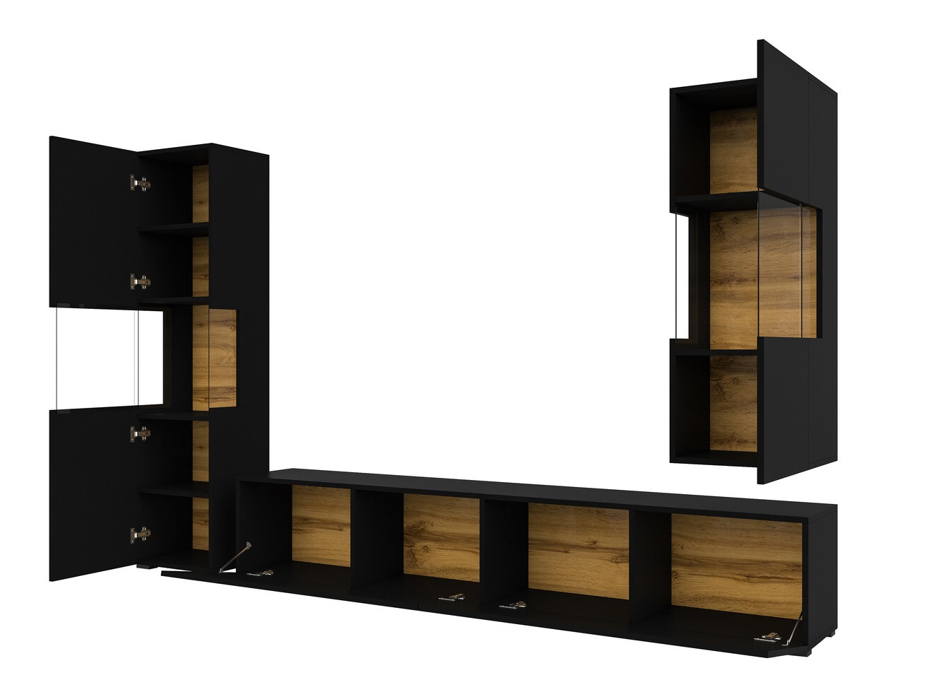 Parete attrezzata Revmiru 106 (Nero + Quercia di Wotan)