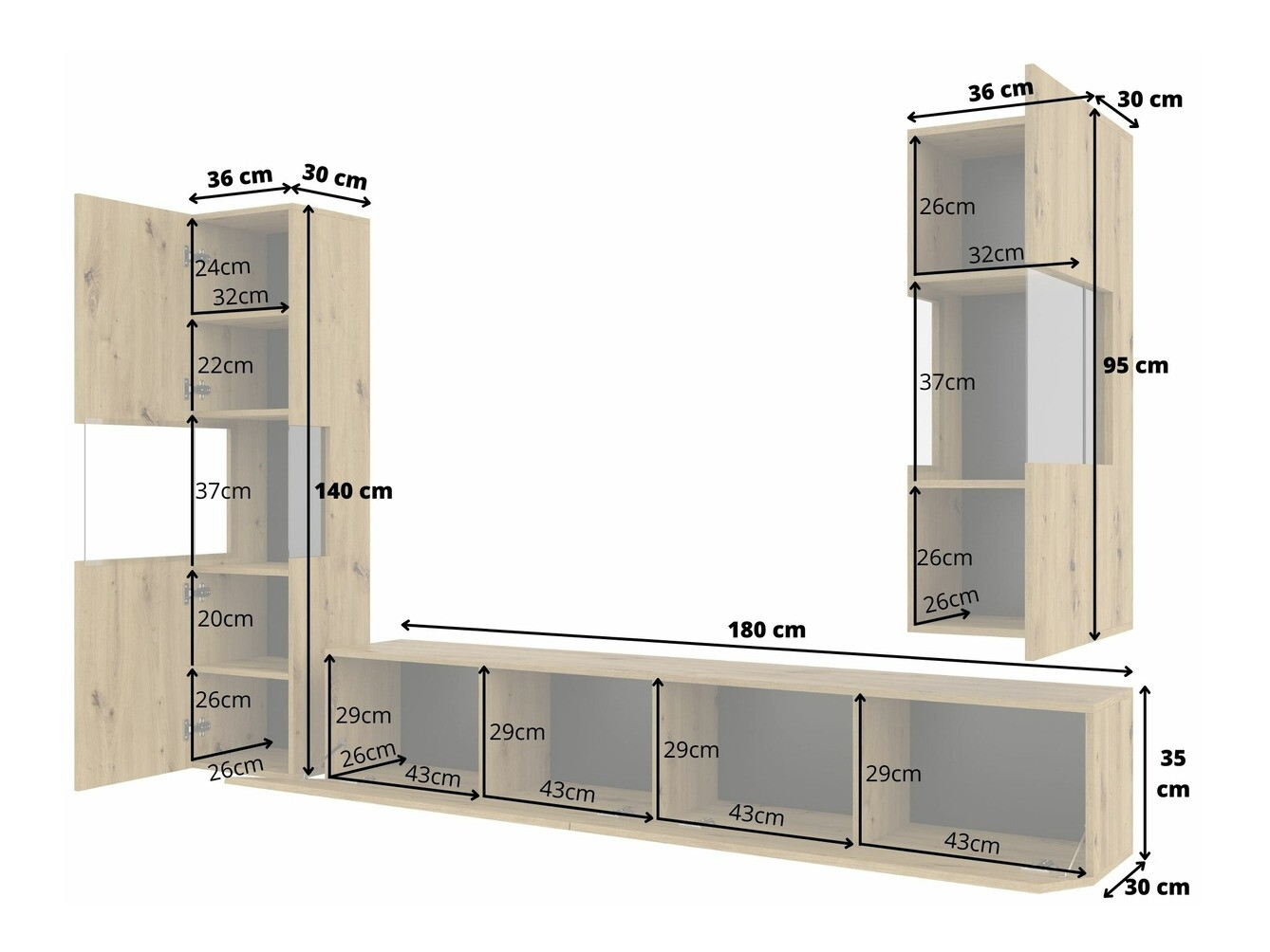 Parete attrezzata Revmiru 106 (Nero + Quercia di Wotan)