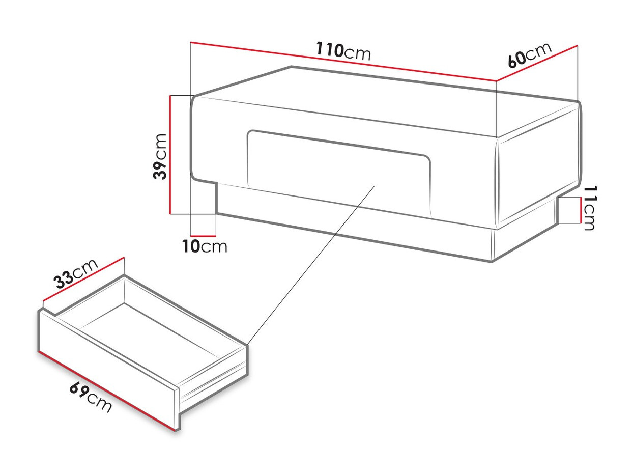 Tavolino da caffè Torsone 111 (Bianco + Bianco lucido + Quercia sanremo)