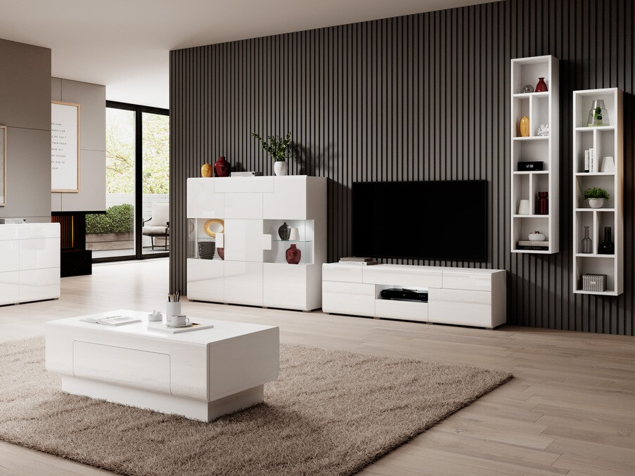 Tavolino da caffè Torsone 111 (Bianco + Bianco lucido)