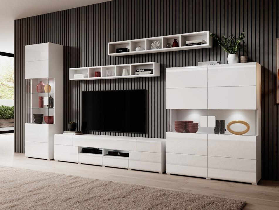 Mobile porta TV Torsone 113 (Bianco + Bianco lucido)