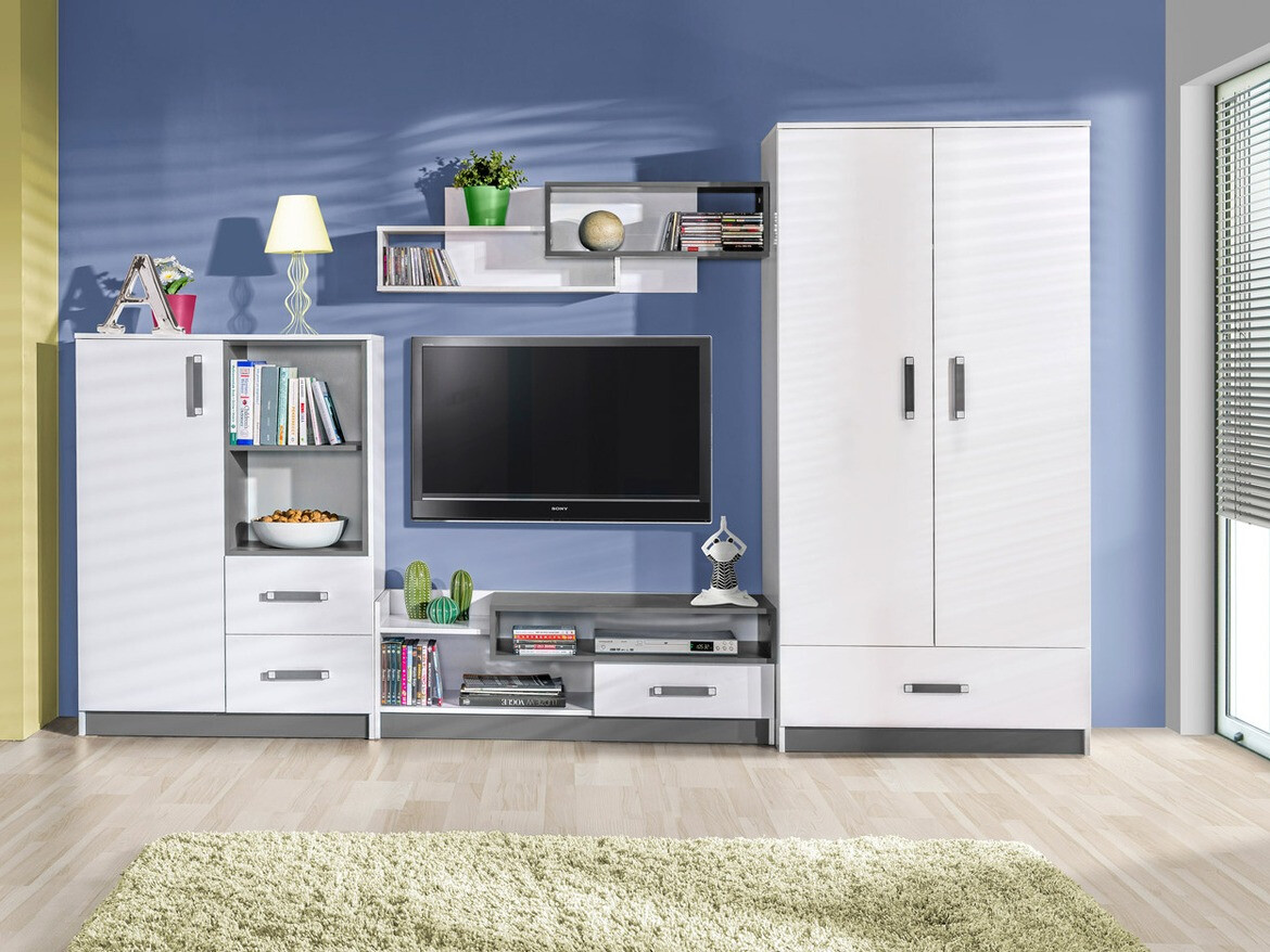 Parete attrezzata Lorlare 101 (Bianco + Grigio)