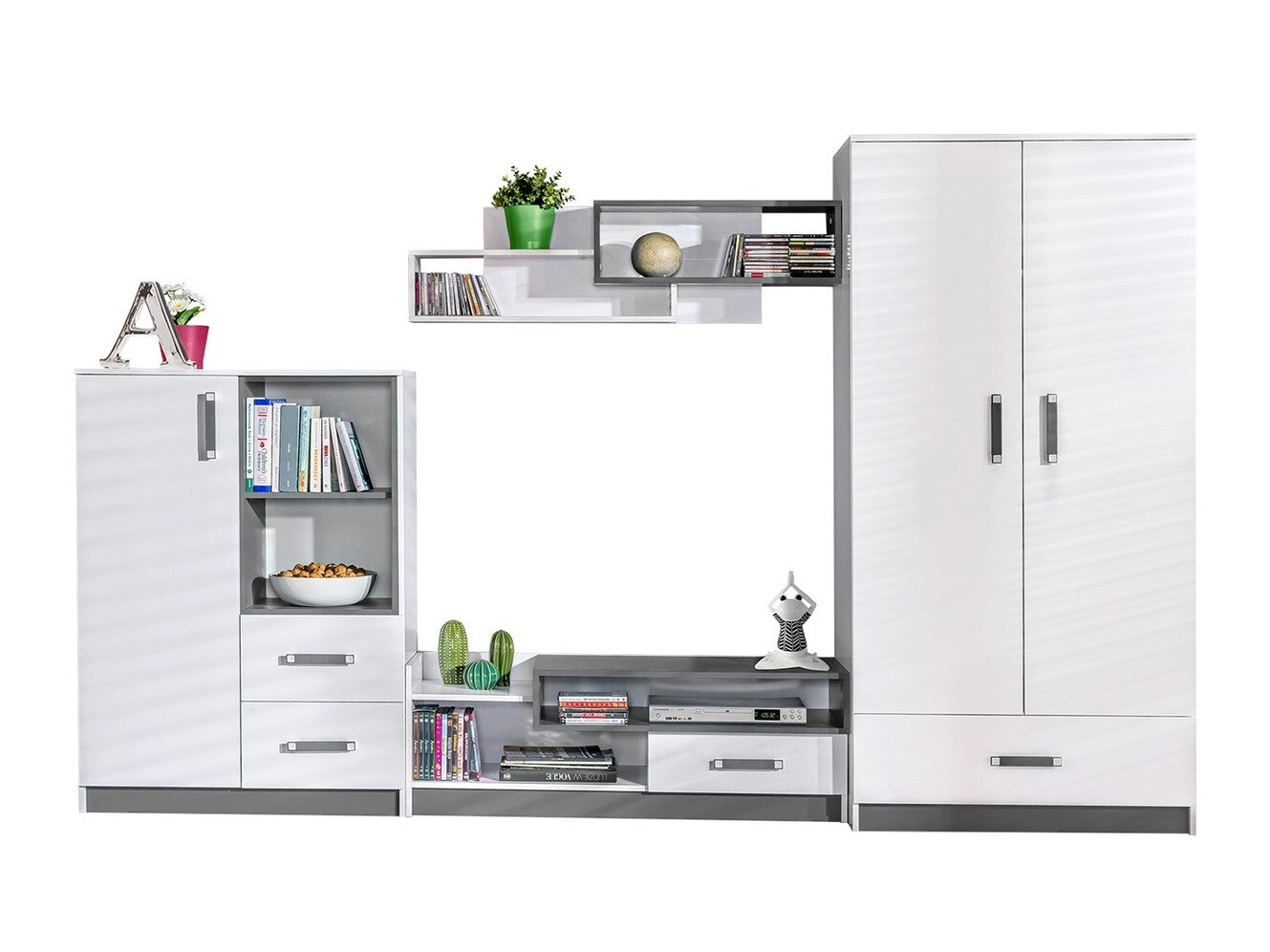 Parete attrezzata Lorlare 101 (Bianco + Grigio)