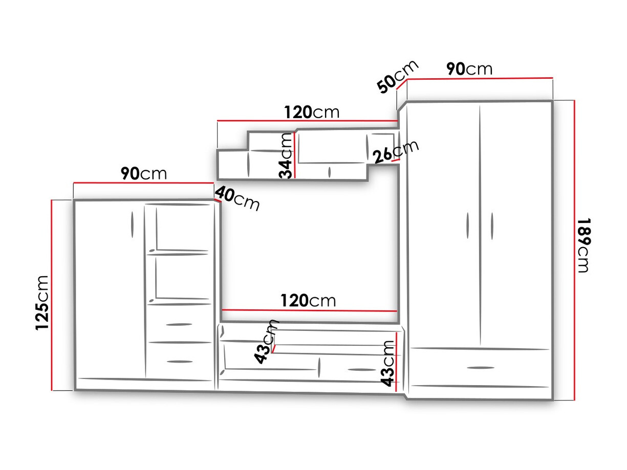 Parete attrezzata Lorlare 101 (Bianco + Grigio)