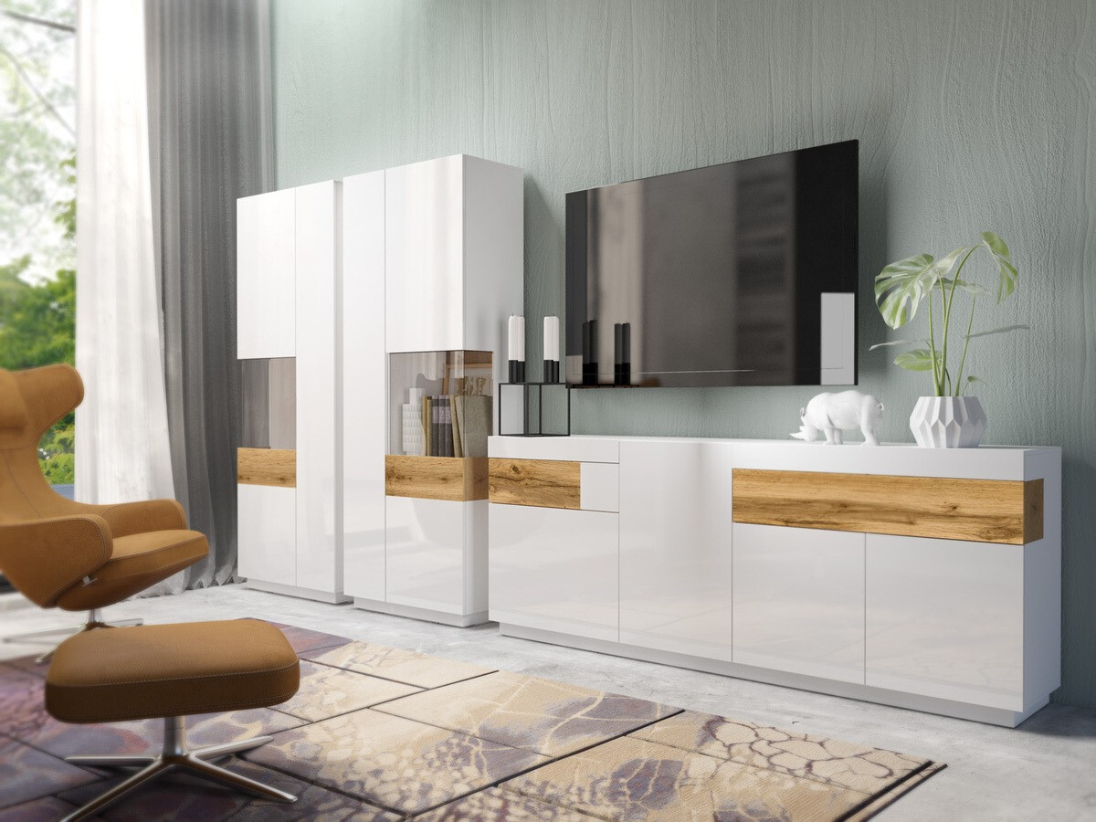 Scaffale Livlore 100 (Bianco + Bianco lucido + Quercia di Wotan)