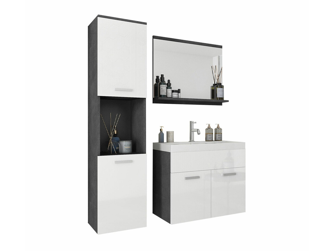 Set bagno Sarasota 122 (Matera grigio + Bianco lucido)