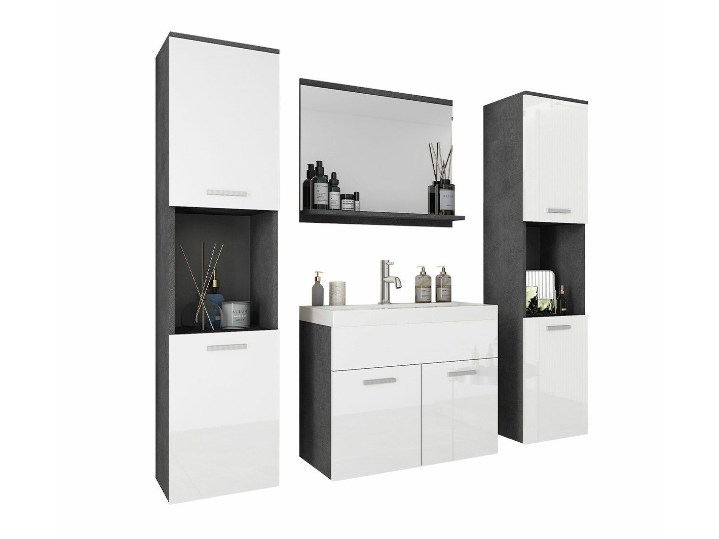Set bagno Sarasota 123 (Matera grigio + Bianco lucido)