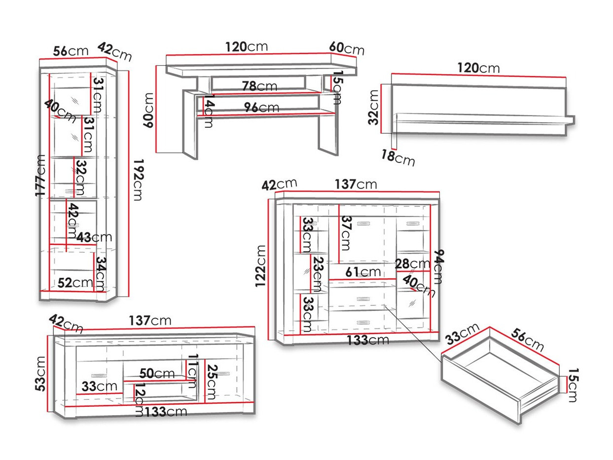 Parete attrezzata Serfeno 122 (Cenere scuro)