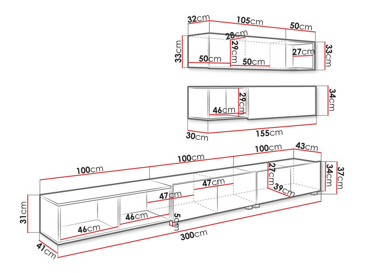 Parete attrezzata Tivdalu 145 (Nero + Nero lucido + Rovere Artisan)