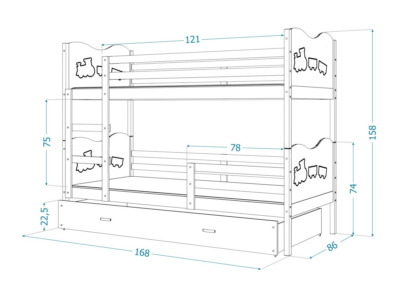 Letto a castello Aurora 110 (Blu)