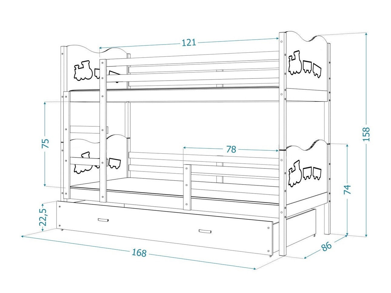 Letto a castello Aurora 110 (Blu)